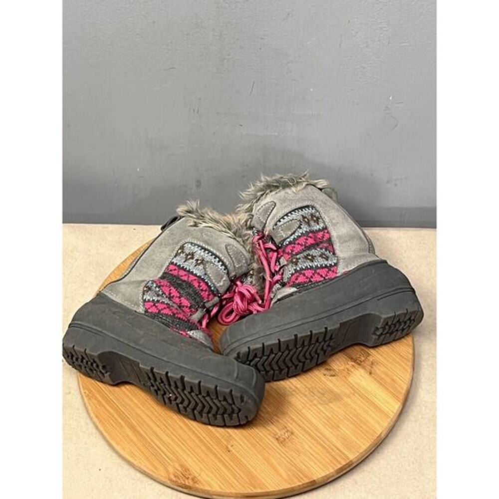 Magellan Winter Outdoor Snow Boots Gray Pink Girls 13‎ Faux Fur Lining Lace up